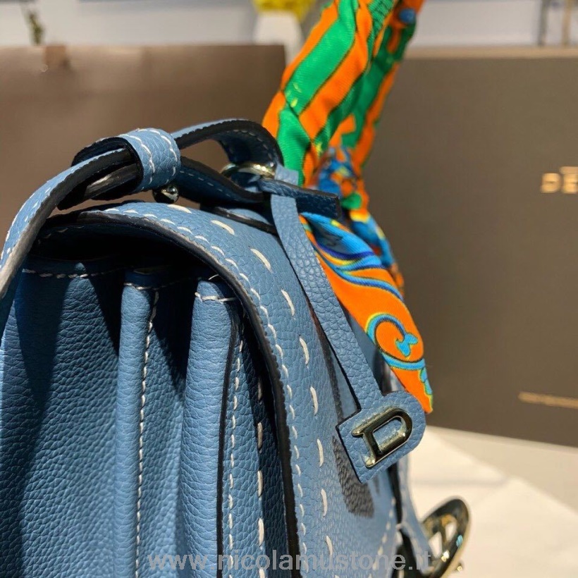 γνήσιας ποιότητας Delvaux Sellier Brillant τσαντάκι πτερύγιο τσάντα 28cm από δέρμα μοσχαριού σε κόκκους χρυσό υλικό συλλογή φθινοπώρου/χειμώνα 2019 μπλε