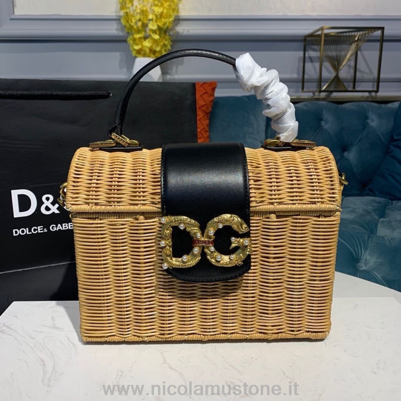 γνήσιας ποιότητας Dolce Gabbana Dg Girls ψάθινη τσάντα Rattan 24cm συλλογή άνοιξη/καλοκαίρι 2020 μαύρη