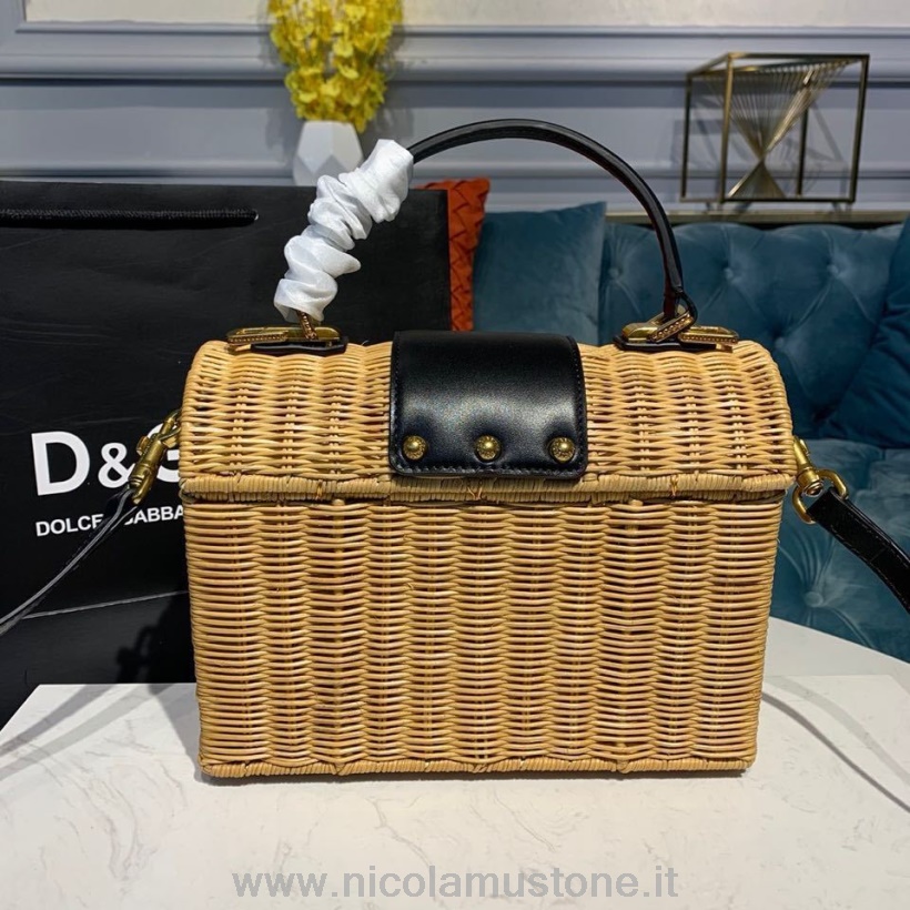 γνήσιας ποιότητας Dolce Gabbana Dg Girls ψάθινη τσάντα Rattan 24cm συλλογή άνοιξη/καλοκαίρι 2020 μαύρη