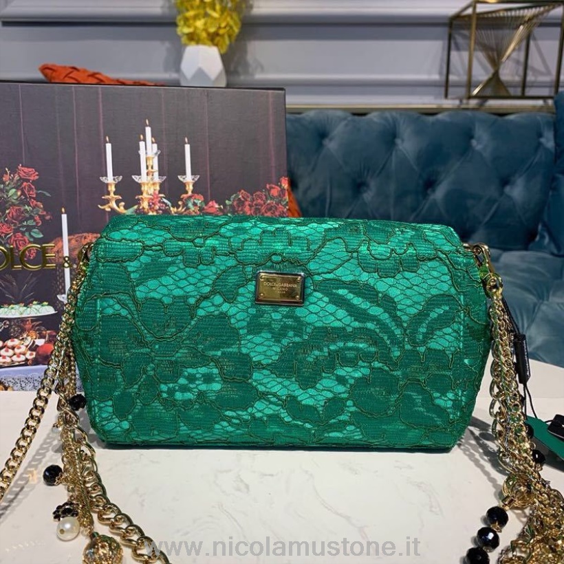 γνήσιας ποιότητας Dolce Gabbana δαντέλα κεντημένη τσάντα ώμου 20 εκ δέρμα μοσχαριού φθινόπωρο/χειμώνας 2019 συλλογή πράσινο
