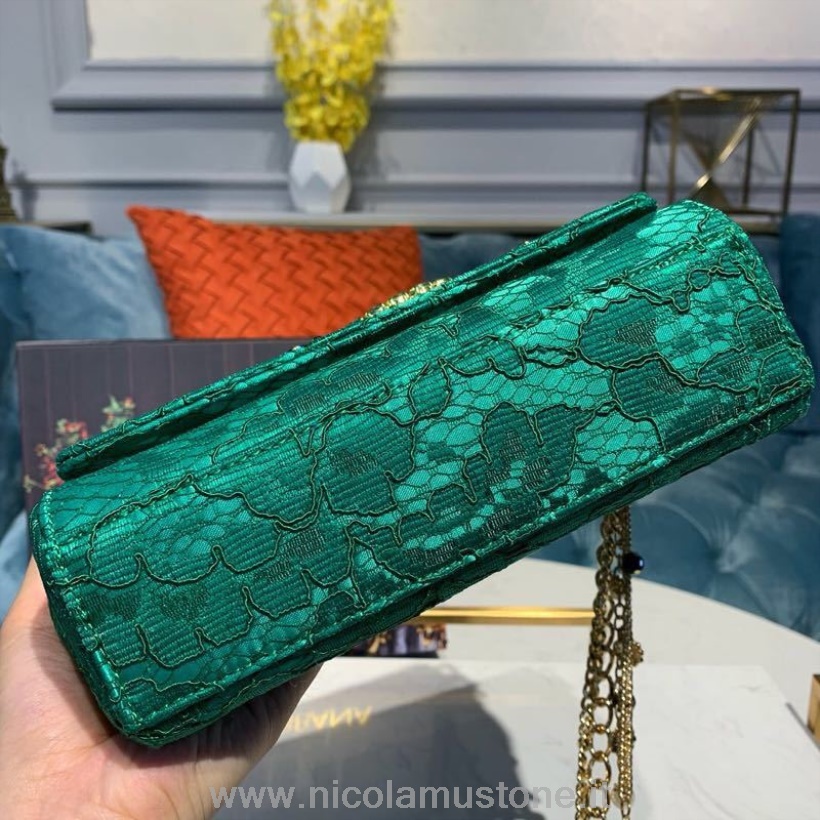 γνήσιας ποιότητας Dolce Gabbana δαντέλα κεντημένη τσάντα ώμου 20 εκ δέρμα μοσχαριού φθινόπωρο/χειμώνας 2019 συλλογή πράσινο