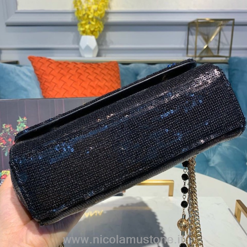 γνήσιας ποιότητας Dolce Gabbana δαντέλα κεντημένη τσάντα ώμου 20cm δέρμα μοσχαριού συλλογή φθινόπωρο/χειμώνας 2019 μαύρο