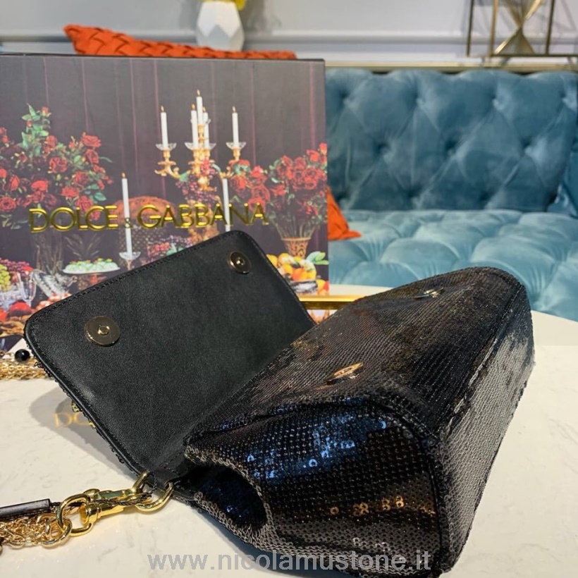 γνήσιας ποιότητας Dolce Gabbana δαντέλα κεντημένη τσάντα ώμου 20cm δέρμα μοσχαριού συλλογή φθινόπωρο/χειμώνας 2019 μαύρο