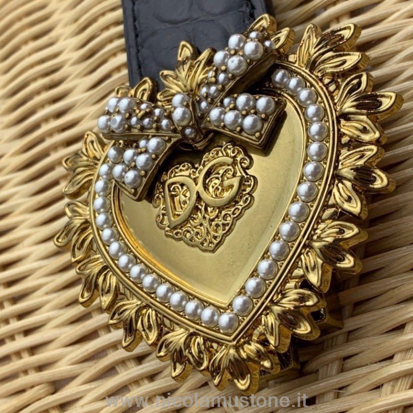 γνήσιας ποιότητας Dolce Gabbana ψάθινη τσάντα καρδιάς Rattan 28cm συλλογή άνοιξη/καλοκαίρι 2020 μαύρη
