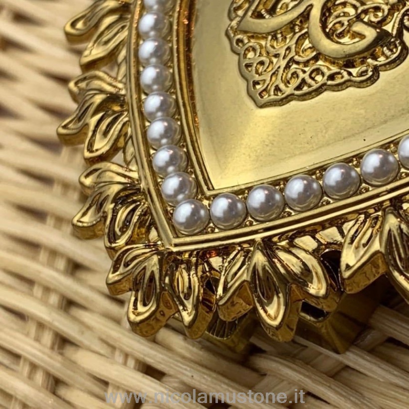 γνήσιας ποιότητας Dolce Gabbana ψάθινη τσάντα καρδιάς Rattan 28cm συλλογή άνοιξη/καλοκαίρι 2020 μαύρη