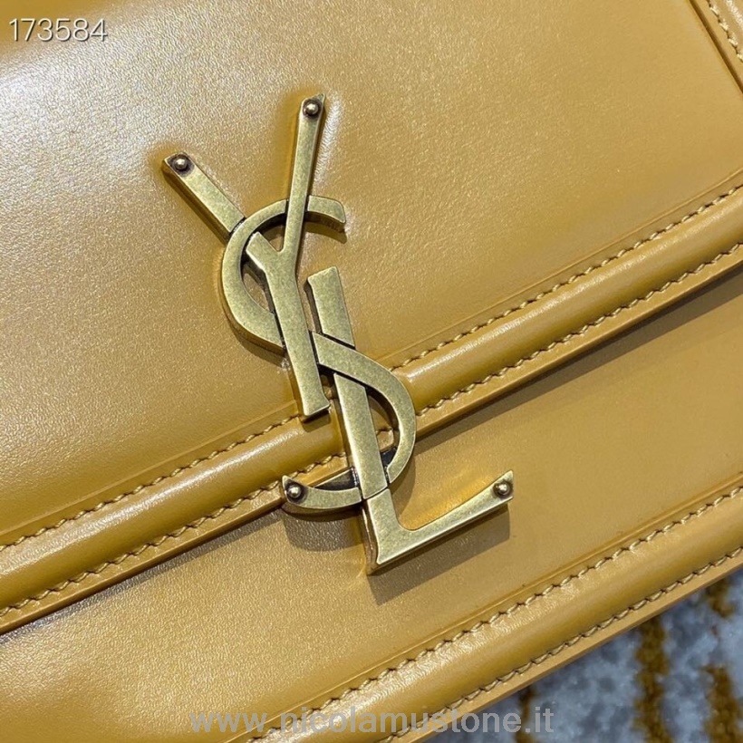 τσάντα ώμου γνήσιας ποιότητας Ysl Saint Laurent Solferino τσαντάκι 20cm κουτί δερμάτινο δέρμα μοσχαριού μουστάρδα