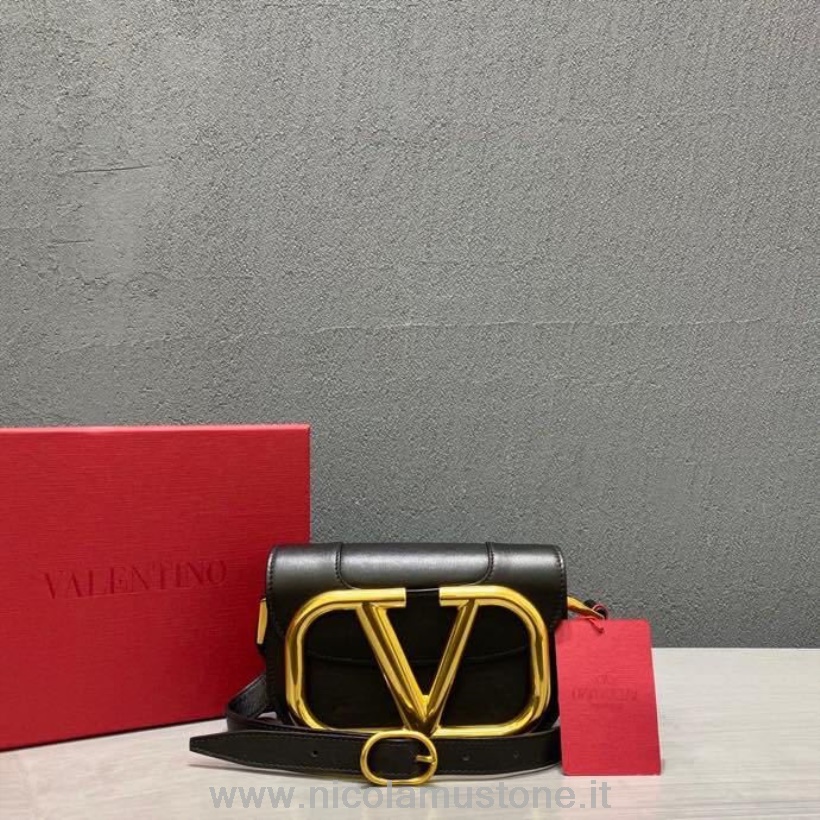 γνήσιας ποιότητας Valentino Supervee τσάντα χιαστί 18cm δέρμα μοσχαριού συλλογή άνοιξη/καλοκαίρι 2020 μαύρο