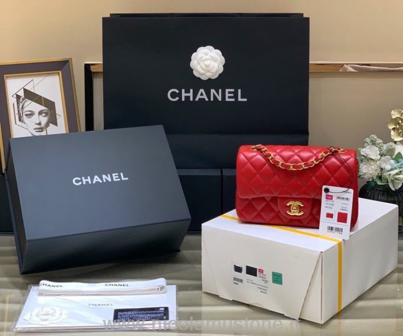 γνήσιας ποιότητας Chanel Classic Flap τσάντα 20cm χρυσό δέρμα από δέρμα αρνιού συλλογή άνοιξη/καλοκαίρι 2020 κόκκινο