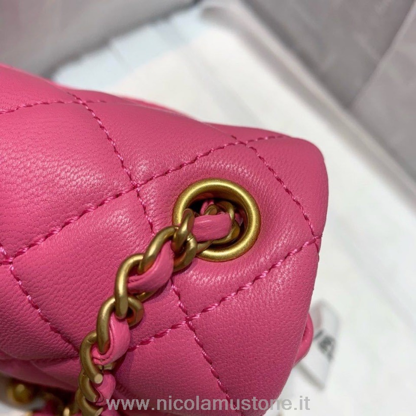 πρωτότυπης ποιότητας Chanel κλασικό πτερύγιο με αλυσίδα γούρι με λεπτομέρειες Cc σε λουράκι τσάντα χρυσού 18cm χρυσό δέρμα αρνιού άνοιξη/καλοκαίρι 2020 συλλογή ροζ
