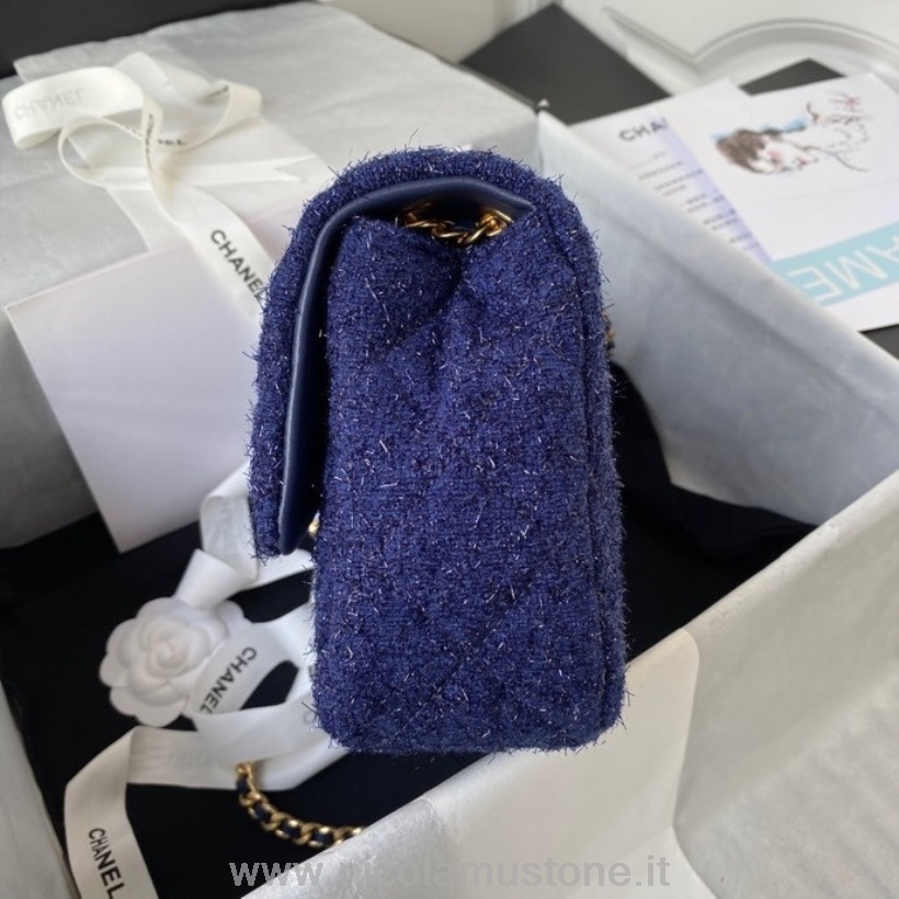 γνήσιας ποιότητας Chanel φανταχτερή τσάντα με πτερύγια 25cm As2820 Tweed/δερμάτινο δέρμα αρνιού χρυσό υλικό κρουαζέ συλλογή άνοιξη/καλοκαίρι 2022 μπλε