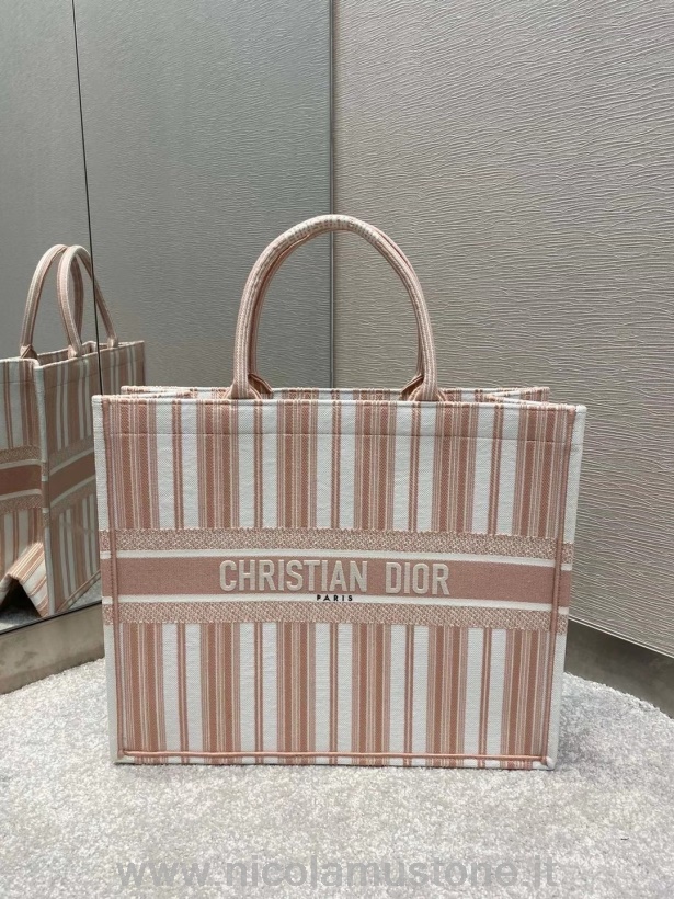 αυθεντικής ποιότητας Christian Dior Dioriviera Book Tote Bag 42cm κεντημένος καμβάς συλλογή φθινόπωρο/χειμώνας 2020 ροζ/λευκό