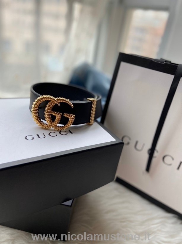 γνήσιας ποιότητας ζώνη Gucci 4cm χρυσό υλικό δέρμα μοσχαριού φθινόπωρο/χειμώνας 2020 συλλογή μαύρο