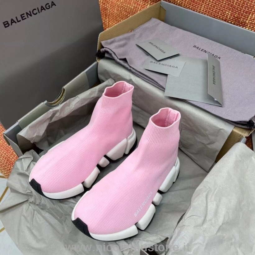 Αυθεντική ποιότητα Balenciaga Speed 20 Knit Sock Sneakers άνοιξη/καλοκαίρι 2021 συλλογή ανοιχτό ροζ