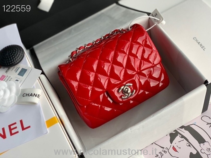 αρχικής ποιότητας Chanel Classic Flap τσάντα 18cm ασημί λουστρίνι λουστρίνι συλλογή άνοιξη/καλοκαίρι 2020 κόκκινο