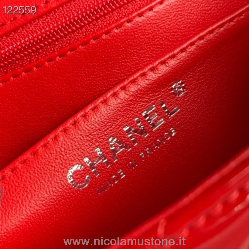 αρχικής ποιότητας Chanel Classic Flap τσάντα 18cm ασημί λουστρίνι λουστρίνι συλλογή άνοιξη/καλοκαίρι 2020 κόκκινο