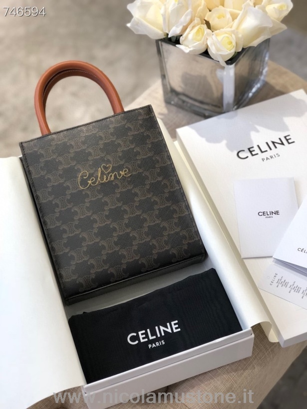 γνήσια ποιότητας Celine Cabas τσάντα σε λουράκι 18cm Triomphe δέρμα μοσχαριού συλλογή άνοιξη/καλοκαίρι 2022 μαύρο
