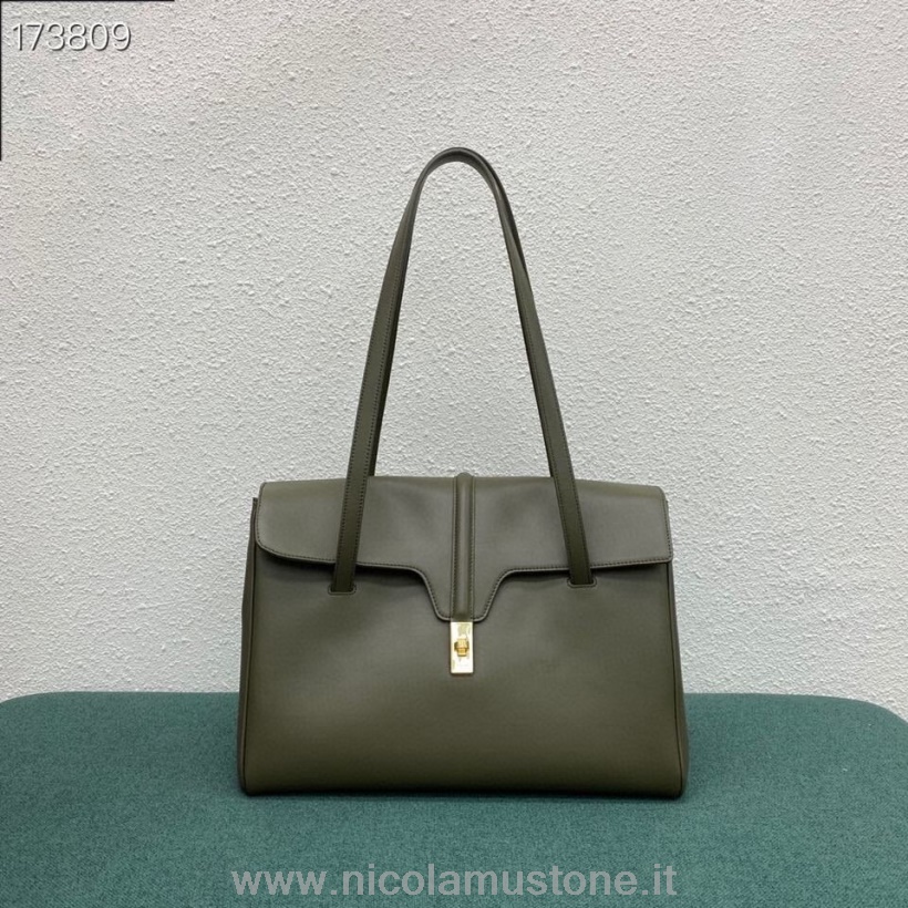 γνήσιας ποιότητας Celine μαλακή τσάντα 16 ημερών 38cm Triomphe λείο δέρμα μοσχαριού πράσινο της ελιάς