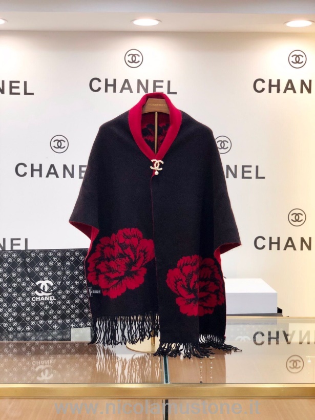 Πρωτότυπος ποιότητας Chanel Vintage κασμίρ κασμίρ σάλι/κάπα συλλογή φθινόπωρο/χειμώνας 2020 μαύρο/κόκκινο