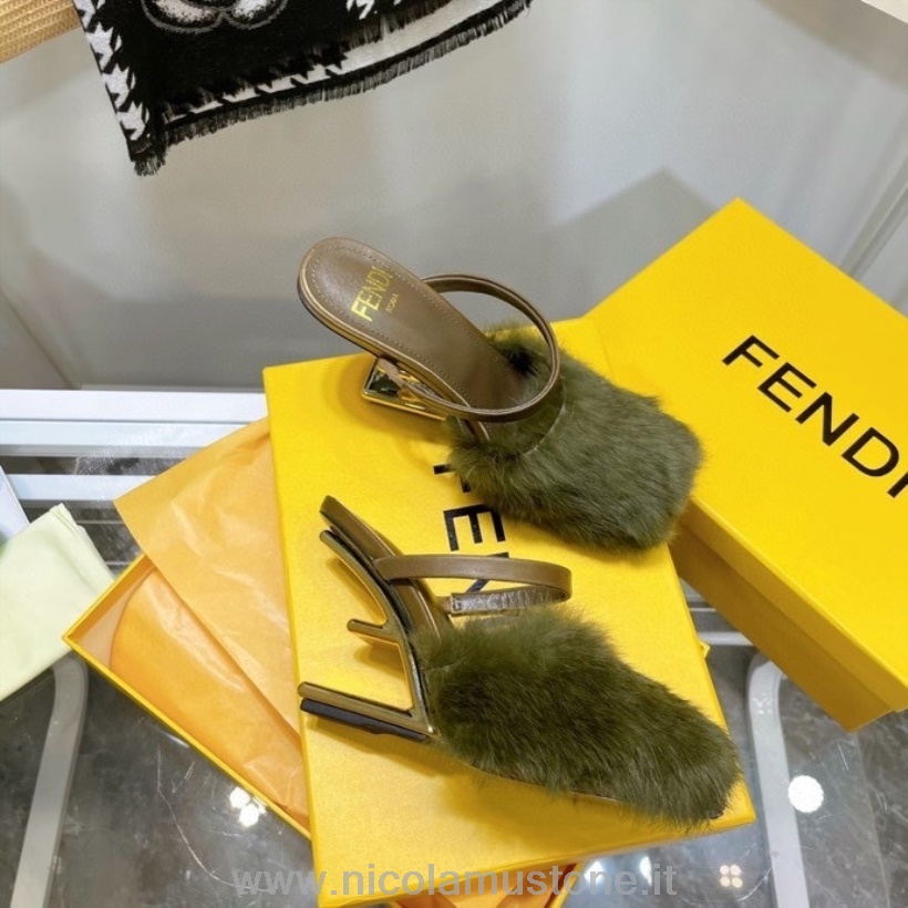 πρωτότυπης ποιότητας Fendi First Pumps 8cm γούνα βιζόν/δέρμα από δέρμα μοσχαριού συλλογή φθινόπωρο/χειμώνας 2021 πράσινο της ελιάς