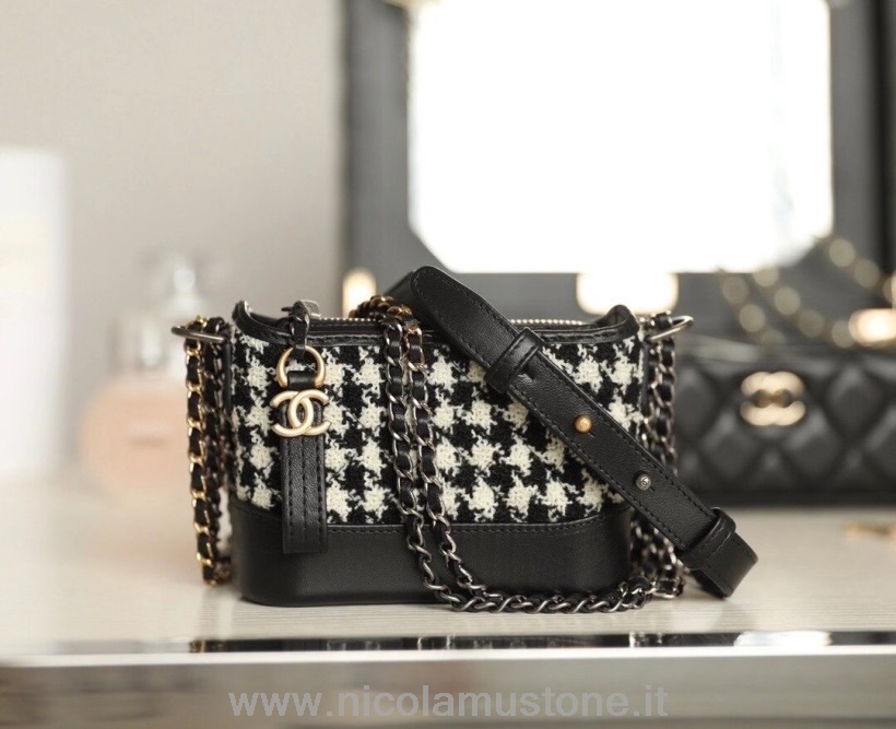 αρχικής ποιότητας Chanel Mini Gabrielle τσάντα τουίντ/δέρμα μοσχαριού ασημί υλικό συλλογή φθινόπωρο/χειμώνας 2020 μαύρο