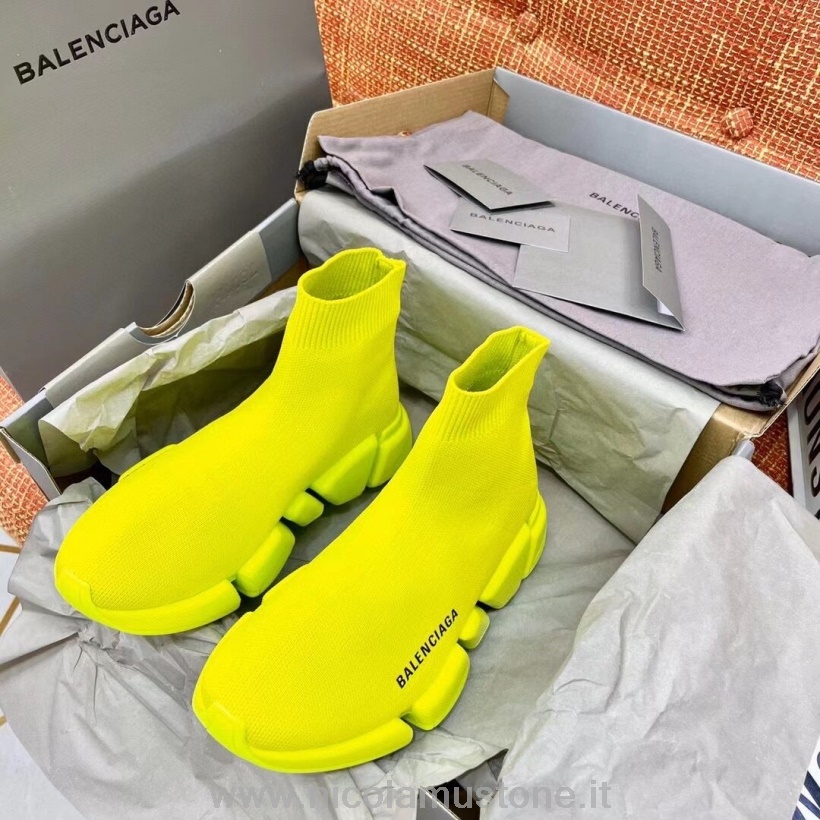 γνήσια ποιότητα Balenciaga Speed 20 Knit Sock Sneakers άνοιξη/καλοκαίρι 2021 συλλογή νέον κίτρινο