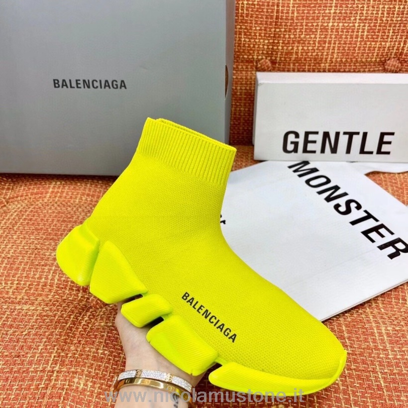 γνήσια ποιότητα Balenciaga Speed 20 Knit Sock Sneakers άνοιξη/καλοκαίρι 2021 συλλογή νέον κίτρινο