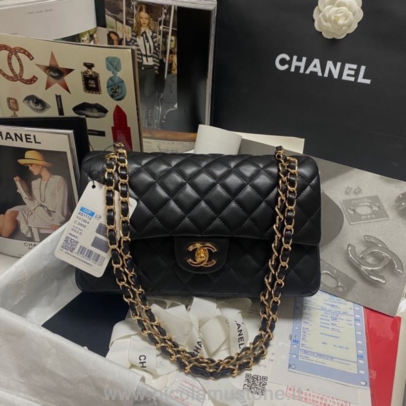 αρχικής ποιότητας Chanel ιριδίζουσα κλασική τσάντα με πτερύγιο 25cm δέρμα αρνιού χρυσό υλικό κρουαζέ συλλογή άνοιξη/καλοκαίρι 2022 μαύρο