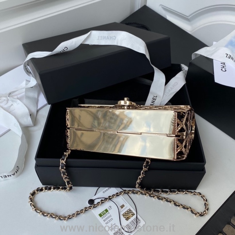 βραδινή τσάντα σε κλουβί αυθεντικής ποιότητας Chanel 16cm As2514 φθινόπωρο/χειμώνας 2021 συλλογή χρυσό