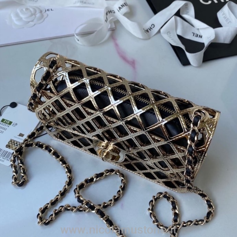 βραδινή τσάντα σε κλουβί αυθεντικής ποιότητας Chanel 16cm As2514 φθινόπωρο/χειμώνας 2021 συλλογή χρυσό