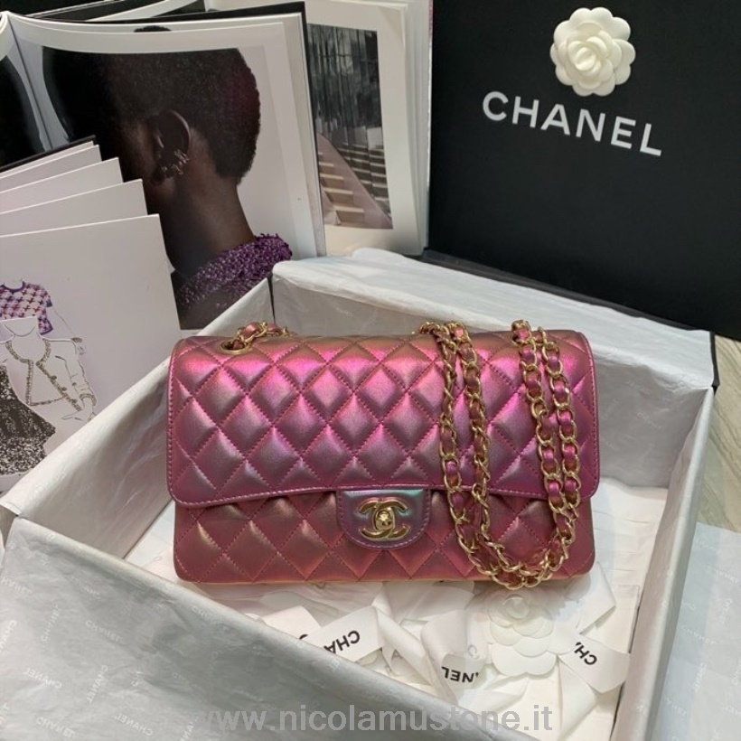 γνήσιας ποιότητας Chanel ιριδίζουσα κλασική τσάντα με πτερύγιο 25cm δέρμα αρνιού χρυσό υλικό κρουαζέ συλλογή άνοιξη/καλοκαίρι 2022 πολύχρωμο μωβ