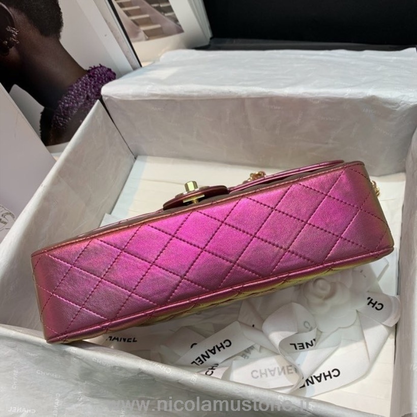 γνήσιας ποιότητας Chanel ιριδίζουσα κλασική τσάντα με πτερύγιο 25cm δέρμα αρνιού χρυσό υλικό κρουαζέ συλλογή άνοιξη/καλοκαίρι 2022 πολύχρωμο μωβ