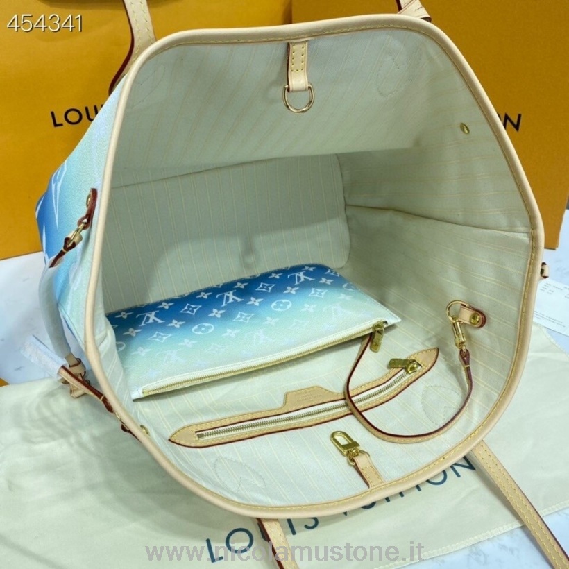 αρχικής ποιότητας Louis Vuitton Neverfull Mm τσάντα 32cm μονόγραμμα καμβάς άνοιξη/καλοκαίρι 2021 συλλογή M57688 μπλε