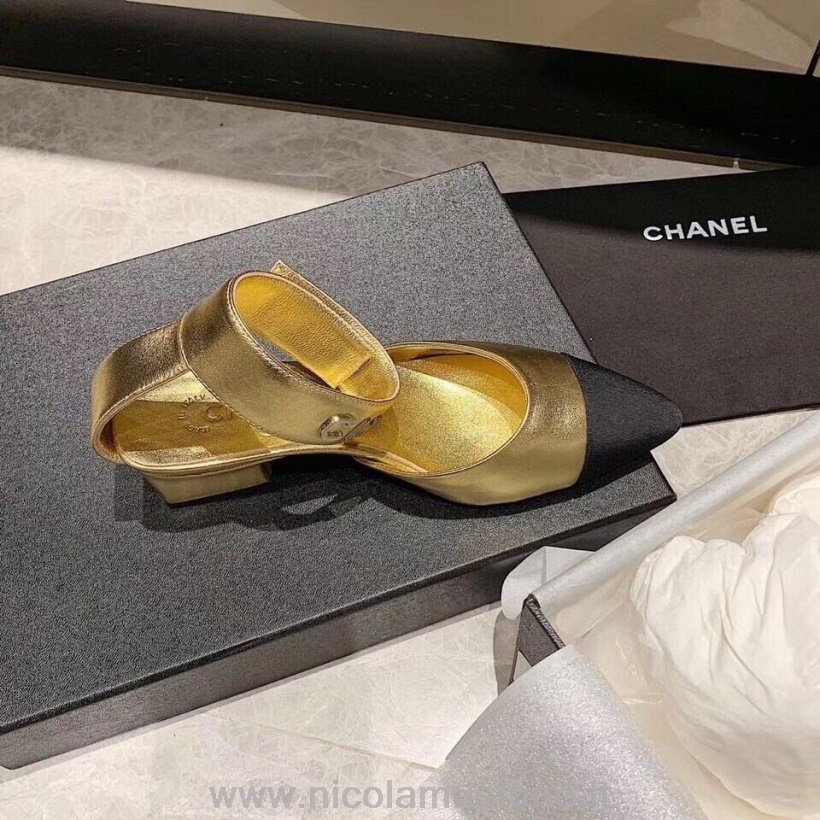 πρωτότυπης ποιότητας Chanel Mary Jane Flats δέρμα αρνιού συλλογή φθινόπωρο/χειμώνας 2020 χρυσό/μαύρο