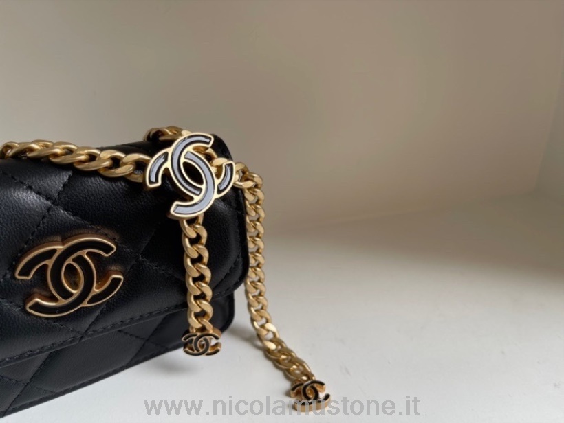 αρχικής ποιότητας Chanel Mini Flap τσάντα ζώνης σε δέρμα αρνιού 18cm ως 3113 δέρμα αρνιού χρυσό υλικό συλλογή άνοιξη/καλοκαίρι 2022 μαύρο