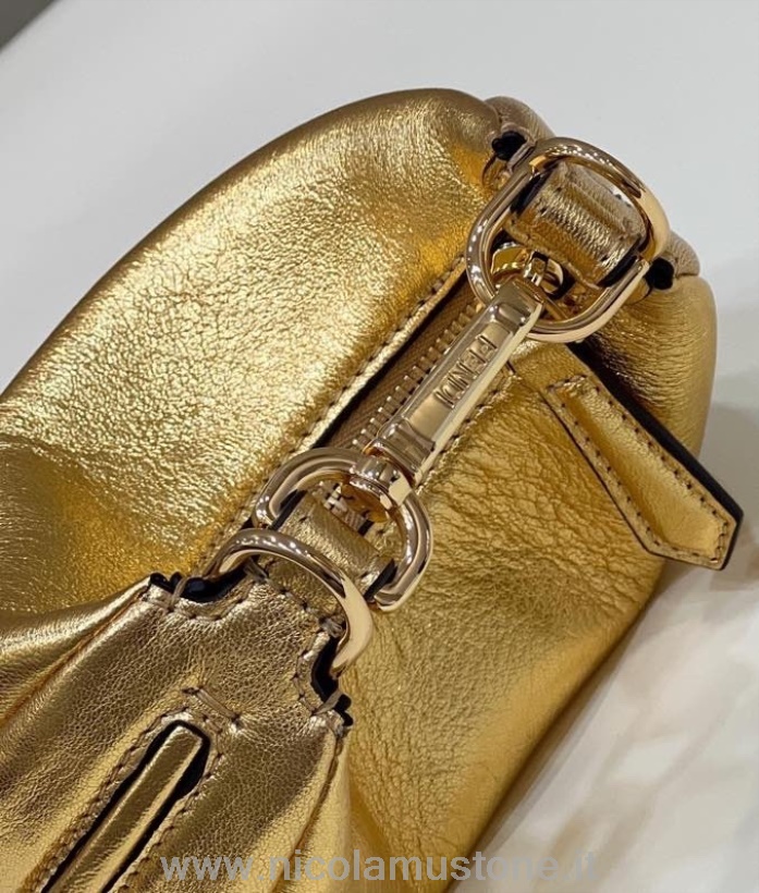 γνήσιας ποιότητας Fendi Fendigraphy στρογγυλή τσάντα 16cm 80056 δέρμα μοσχαριού χρυσό υλικό άνοιξη/καλοκαίρι 2022 συλλογή χρυσό