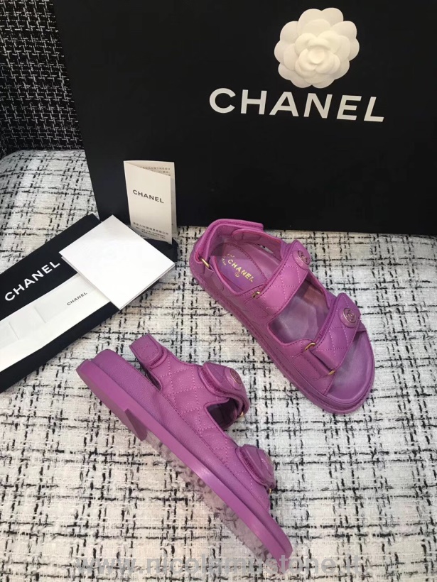 αυθεντικά πέδιλα παραλίας Chanel Velcro δέρμα μοσχαριού συλλογή άνοιξη/καλοκαίρι 2020 Act 2 μωβ