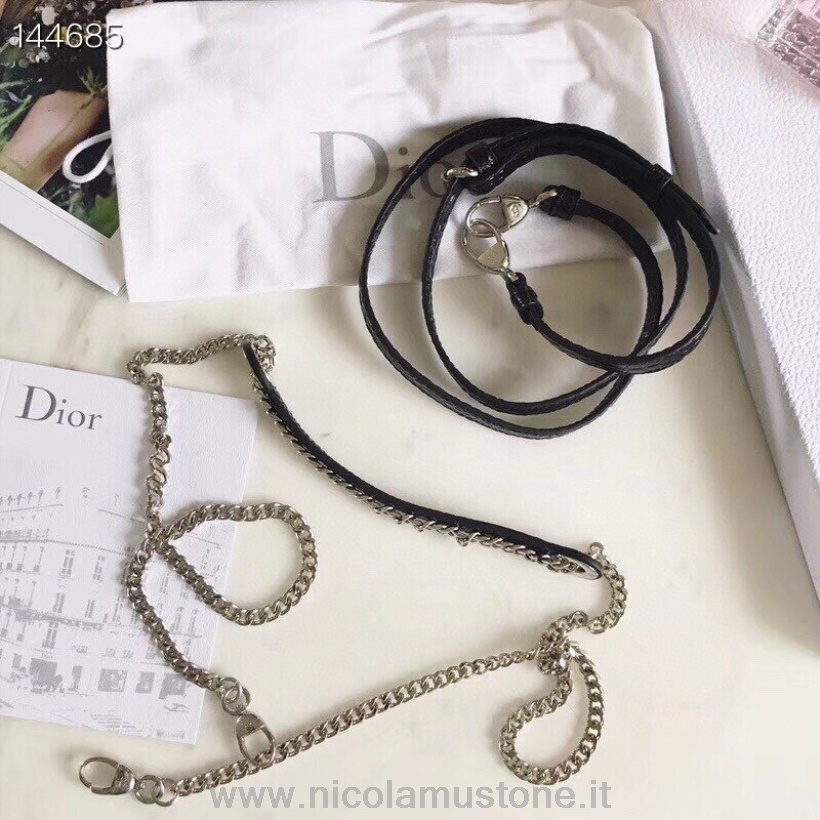 γυναικεία τσάντα Dior γνήσιας ποιότητας Christian Dior 18cm φλοράλ κεντημένο δέρμα μοσχαριού μαύρο