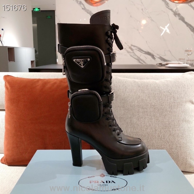 γνήσιας ποιότητας Prada μονόλιθος πλατφόρμα γόνατο μπότες ματ δέρμα μοσχαριού συλλογή φθινόπωρο/χειμώνας 2020 μαύρο