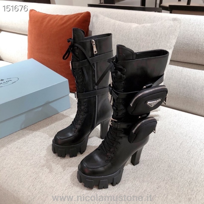 γνήσιας ποιότητας Prada μονόλιθος πλατφόρμα γόνατο μπότες ματ δέρμα μοσχαριού συλλογή φθινόπωρο/χειμώνας 2020 μαύρο