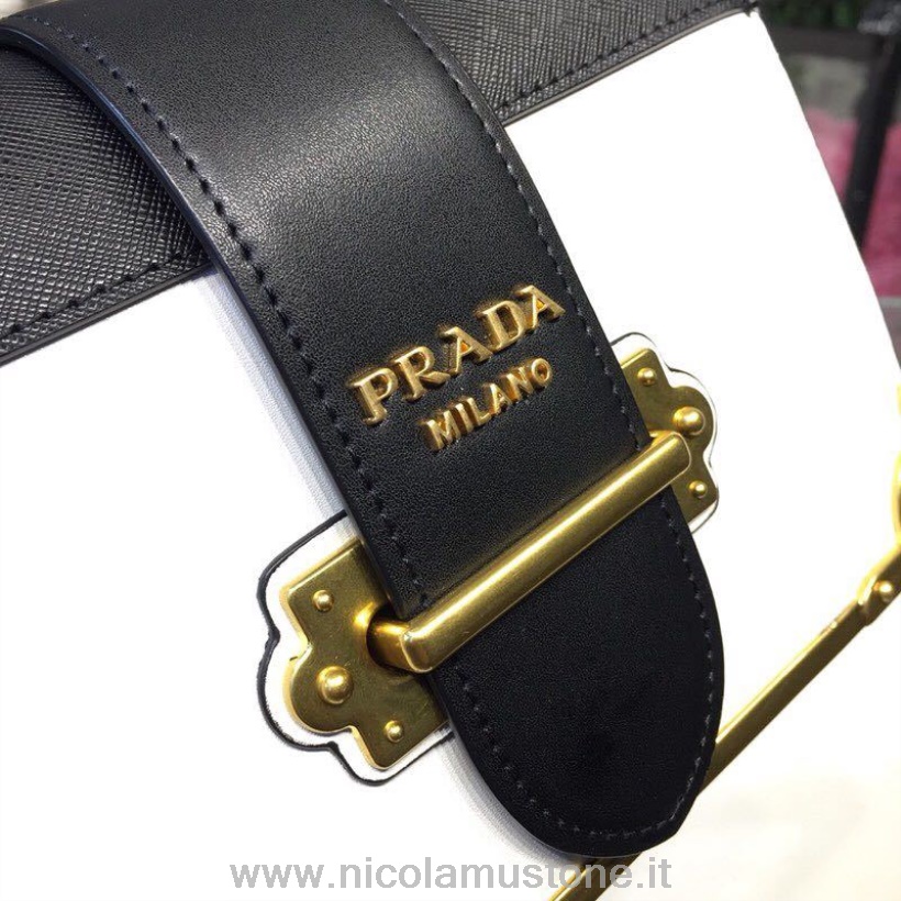 αρχικής ποιότητας Prada Cahier Shoulder τσάντα 20cm 1bh018 συλλογή άνοιξη/καλοκαίρι 2019 λευκό/μαύρο