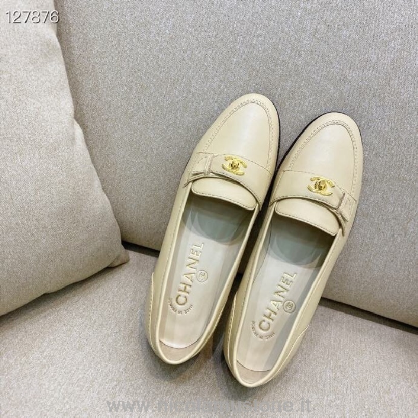 αρχικής ποιότητας Chanel Vintage Turn Lock Loafers δέρμα μοσχαριού φθινόπωρο/χειμώνας 2020 συλλογή μπεζ