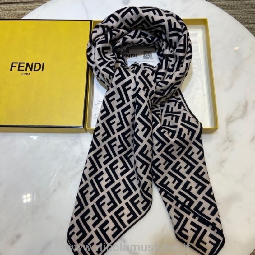 αυθεντικής ποιότητας Fendi Ff Logo κασμίρ κασκόλ σάλι 140cm συλλογή φθινόπωρο/χειμώνας 2020 μπεζ/μαύρο