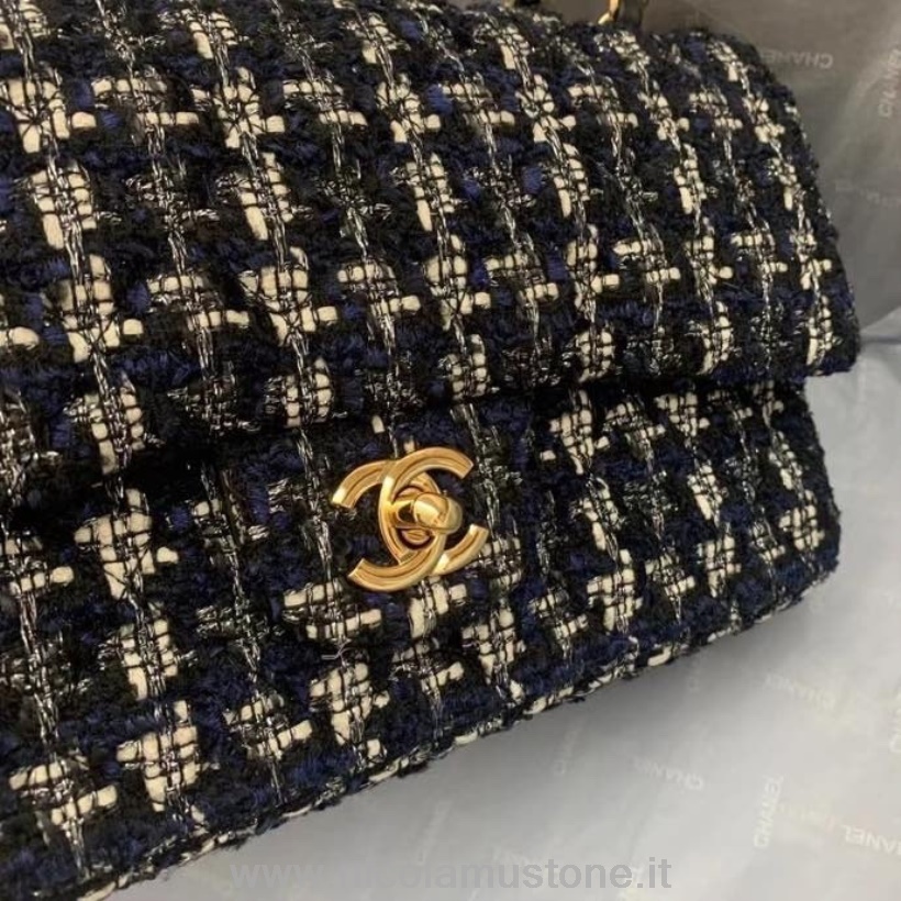 αρχικής ποιότητας τσάντα Mini Flap Chanel 25cm τουίντ/δέρμα αρνιού ασημί υλικό κρουαζέ συλλογή άνοιξη/καλοκαίρι 2022 μαύρο/άσπρο/navy Blue