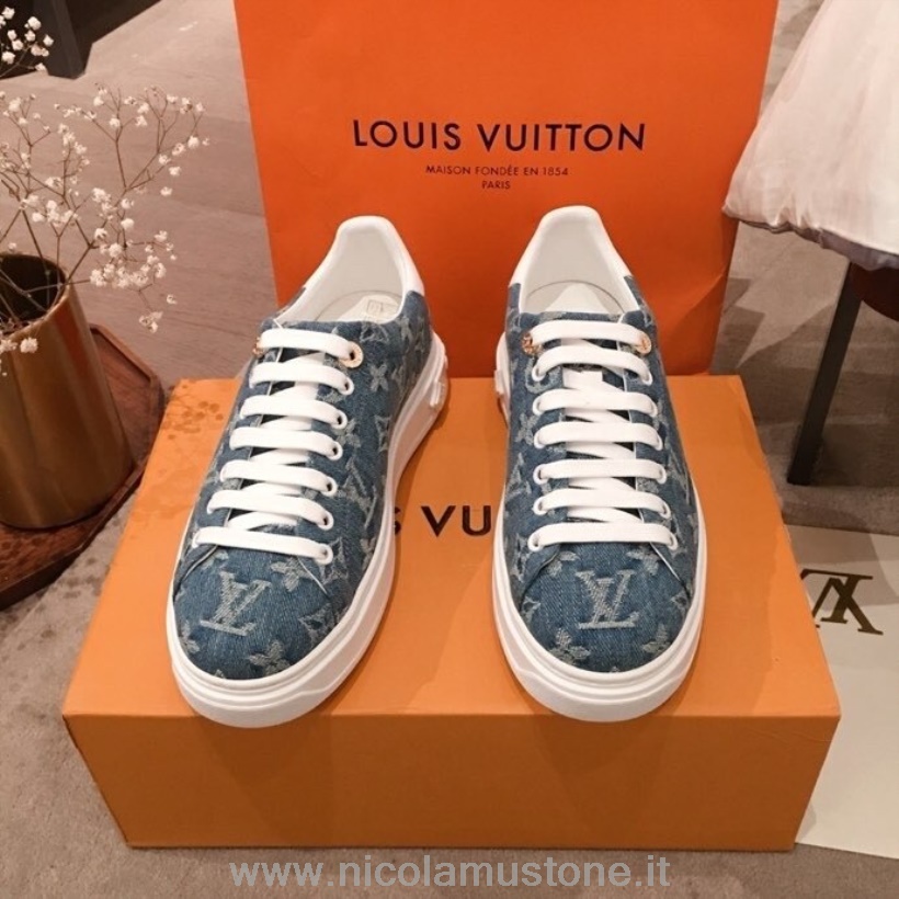 αυθεντική ποιότητα Louis Vuitton Time Out Low Top Sneakers τζιν μονόγραμμα από δέρμα μοσχαριού συλλογή φθινόπωρο/χειμώνας 2020 μπλε