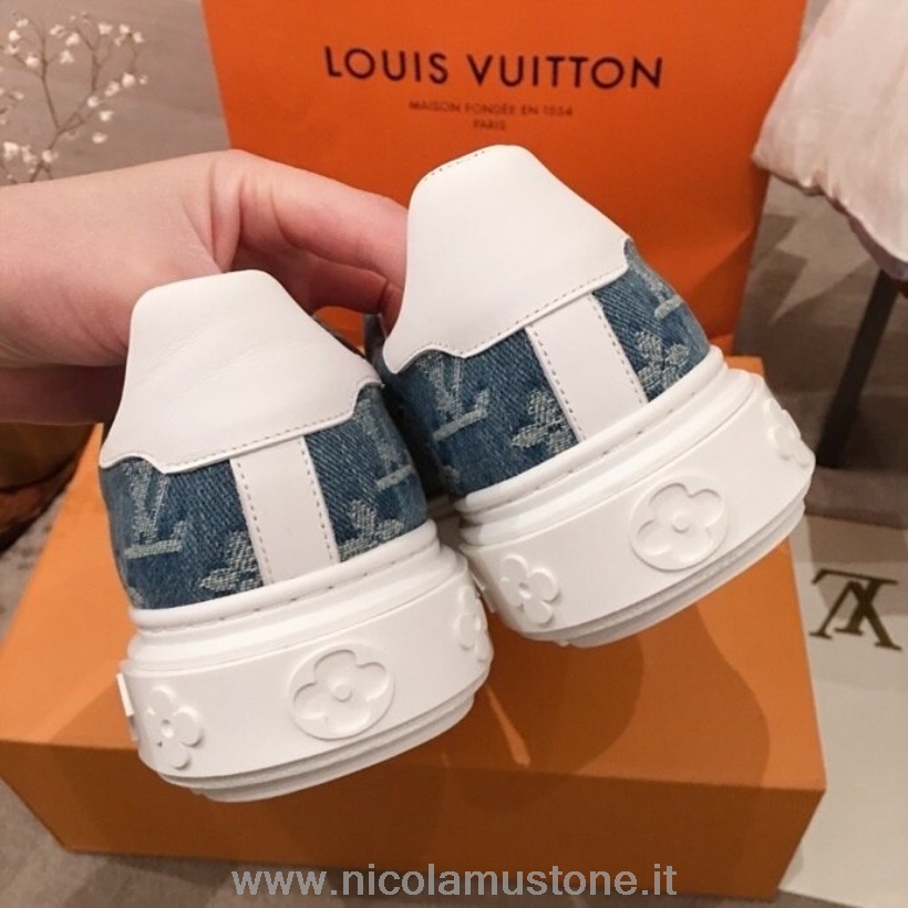 αυθεντική ποιότητα Louis Vuitton Time Out Low Top Sneakers τζιν μονόγραμμα από δέρμα μοσχαριού συλλογή φθινόπωρο/χειμώνας 2020 μπλε