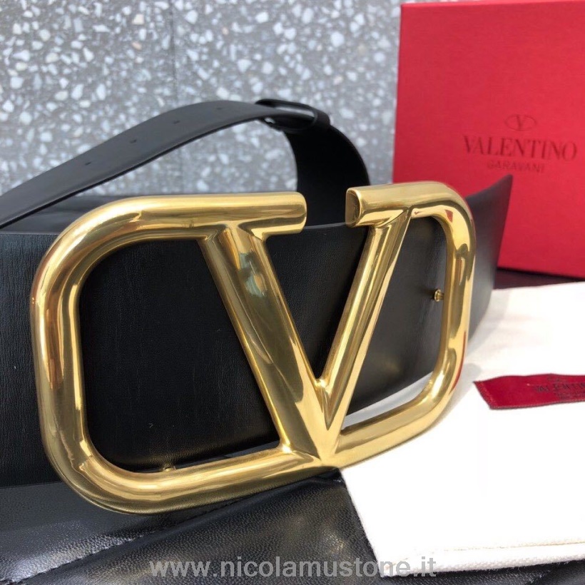 γνήσιας ποιότητας Valentino Garavani Reversible Vlogo φαρδιά ζώνη 7cm δέρμα μοσχαριού συλλογή άνοιξη/καλοκαίρι 2019 μαύρο