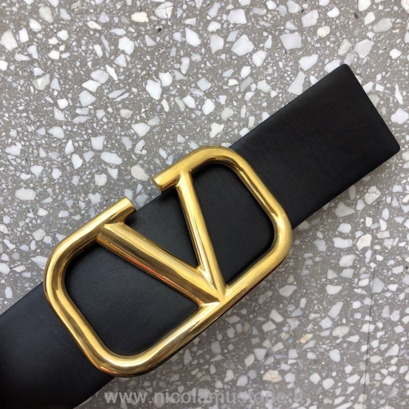 γνήσιας ποιότητας Valentino Garavani Reversible Vlogo φαρδιά ζώνη 7cm δέρμα μοσχαριού συλλογή άνοιξη/καλοκαίρι 2019 μαύρο