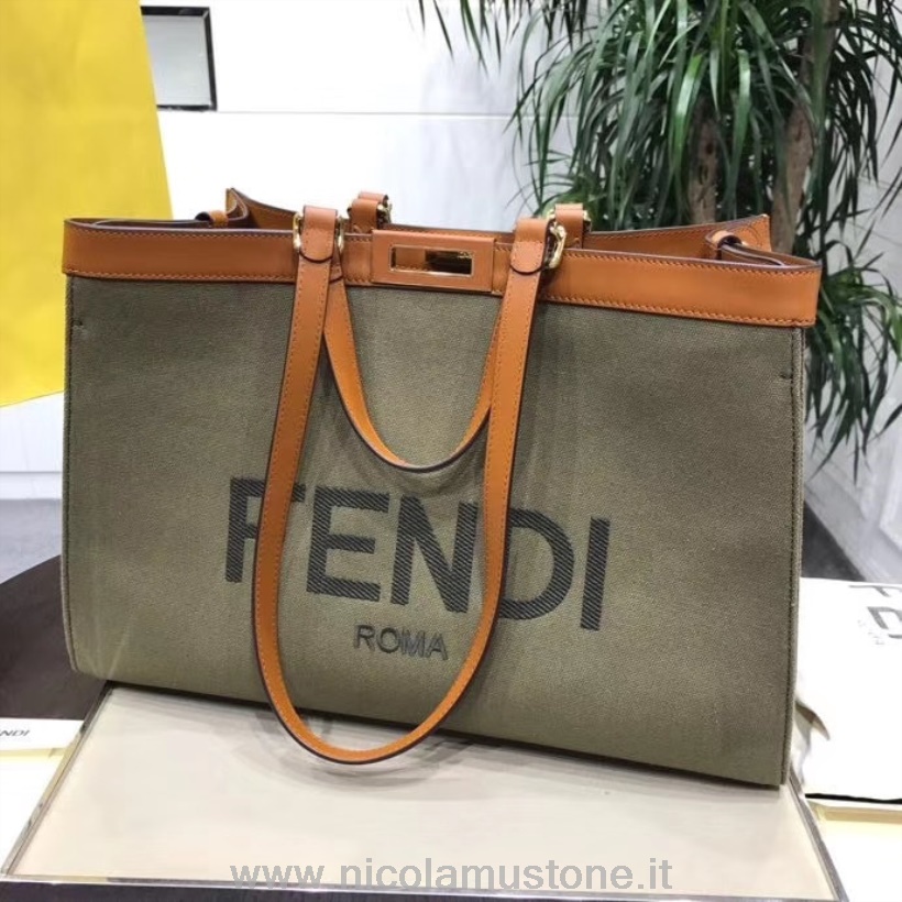 Πρωτότυπος ποιοτικός λογότυπος Fendi Shopper Tote Bag 42cm συλλογή άνοιξη/καλοκαίρι 2020 καφέ