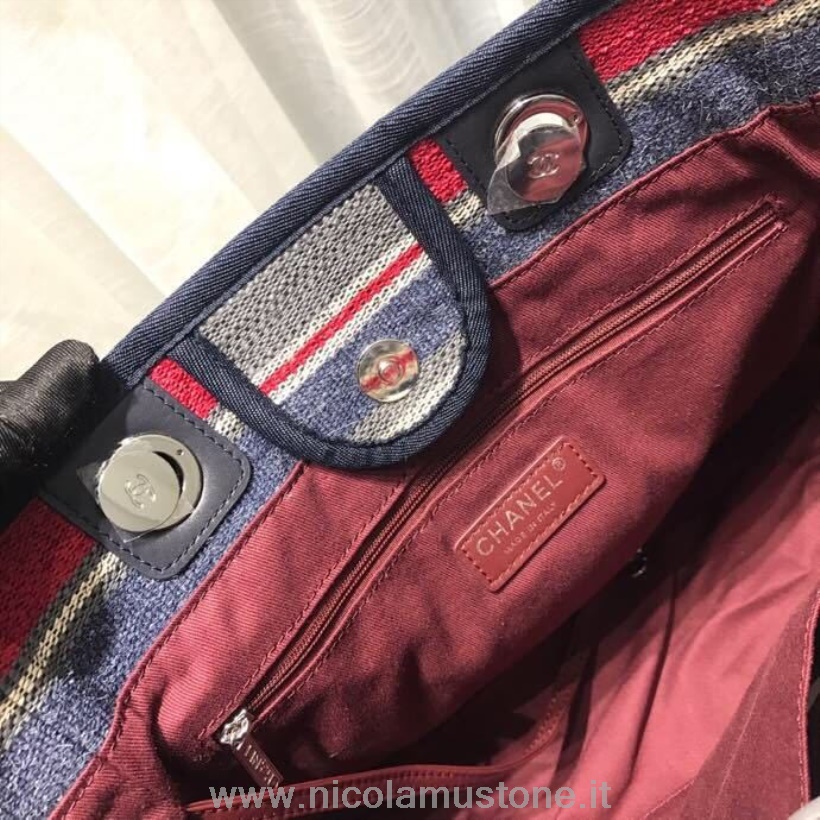 γνήσιας ποιότητας Chanel Deauville Tote 34cm πάνινη τσάντα άνοιξη/καλοκαίρι 2019 συλλογή μπεζ/κόκκινο/πολύ