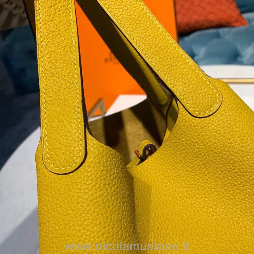 γνήσιας ποιότητας Hermes Picotin τσάντα κλειδαριάς 22cm Togo από δέρμα μοσχαριού ραμμένο στο χέρι χρυσό υλικό κίτρινο